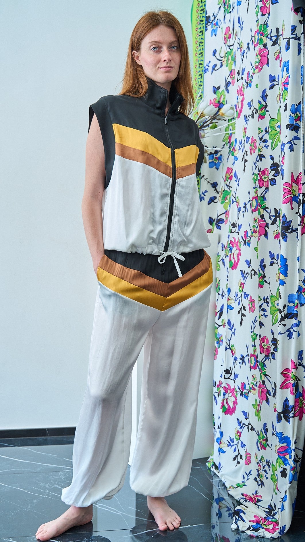 King Kong - Pantaloni a fasce con elastico sul fondo - ART.SP8GH5 - Bianco - Nero - Giallo - Marrone