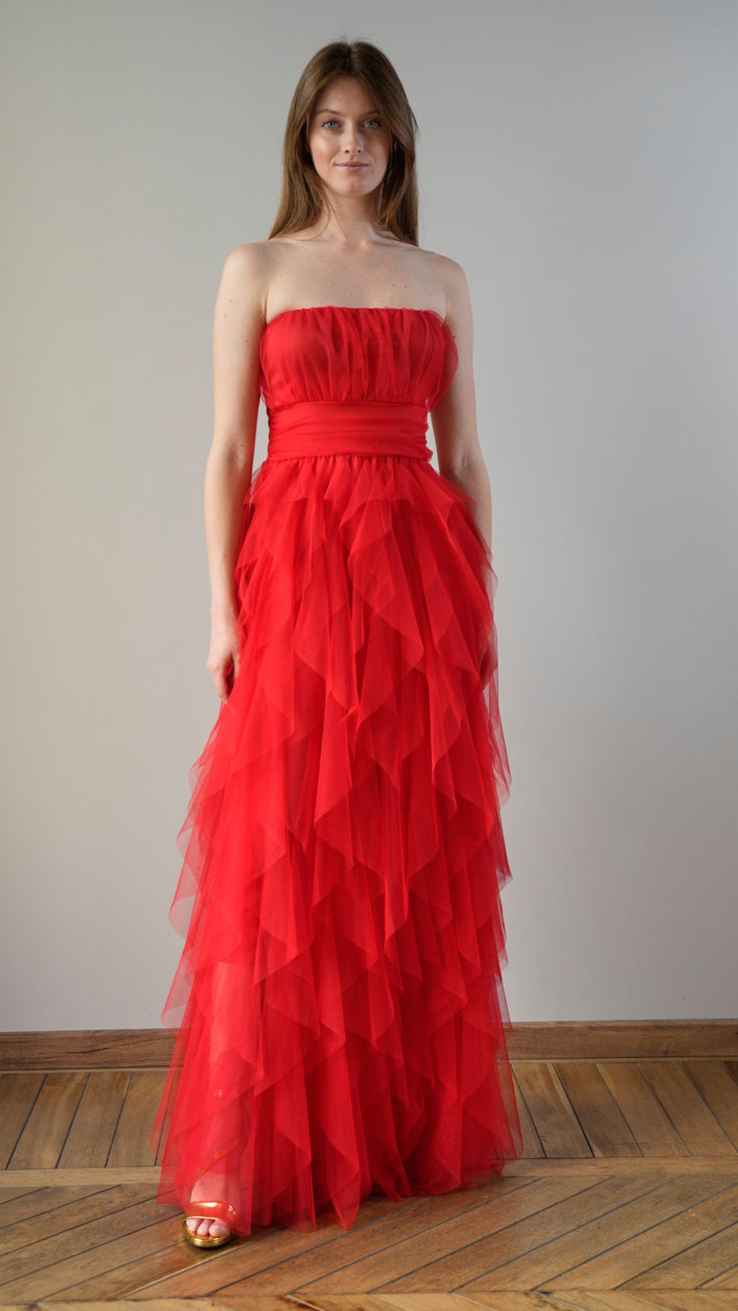 Lokita - Abito lungo in tulle rosso - ART.LOK066/1113/25SSPR