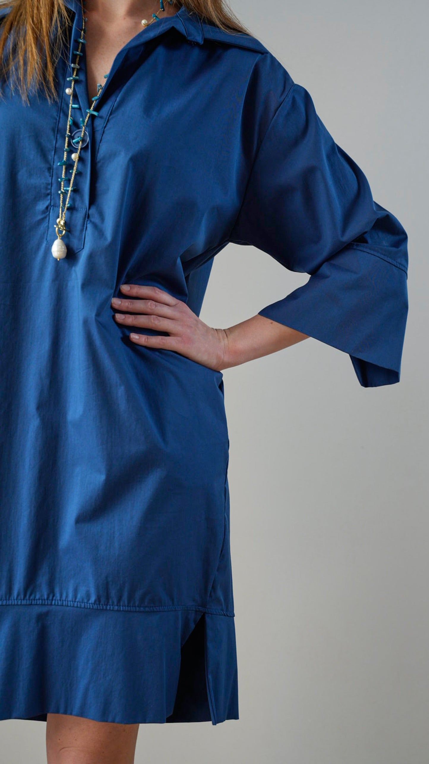 Lokita - Abito tinta unita blu con collo - ART.LOK014/1238/25SSPR