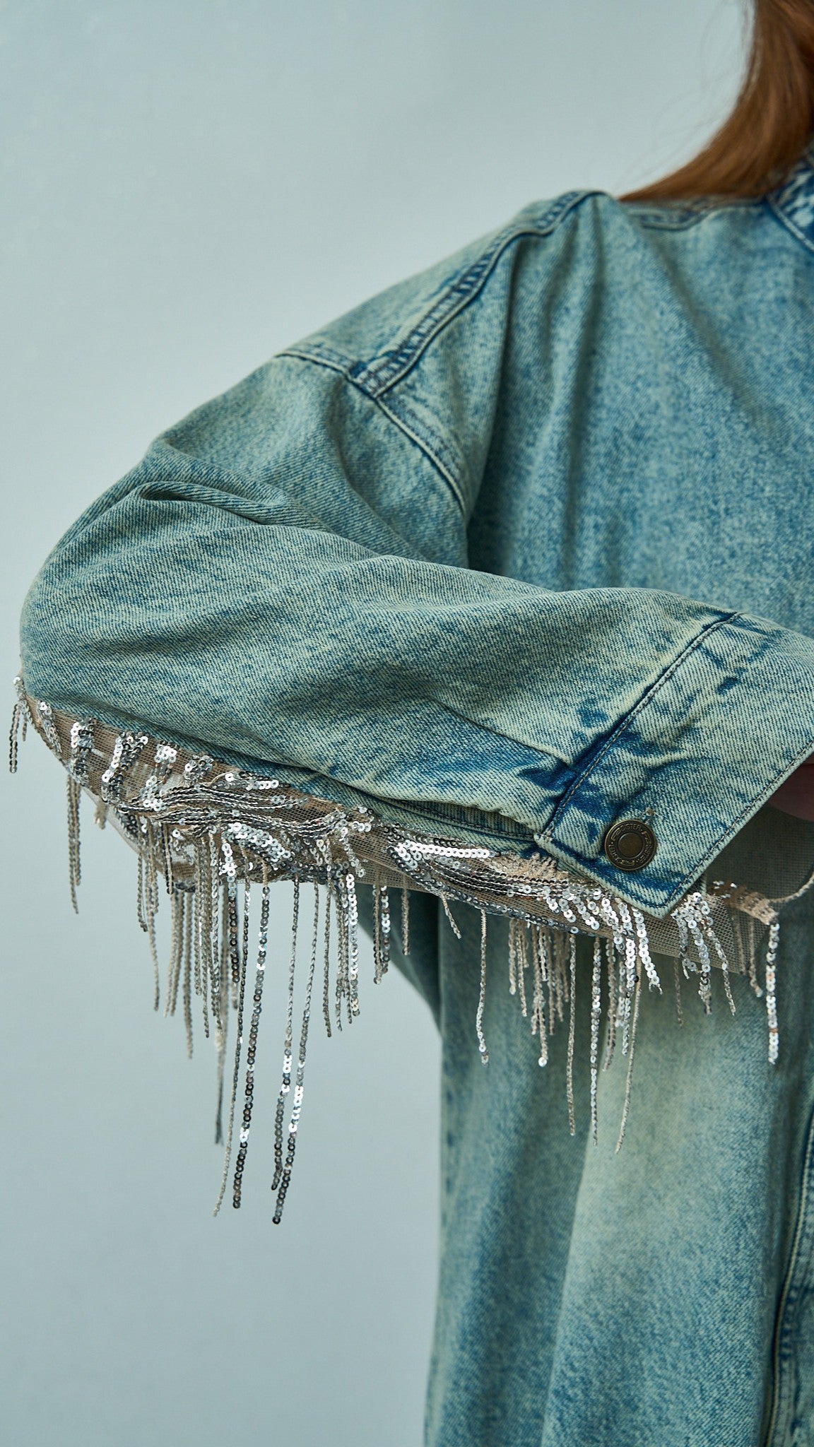 Tensione in - Giacca con frange di paillettes - ART.TEVTA0160PE26 Denim - Argento