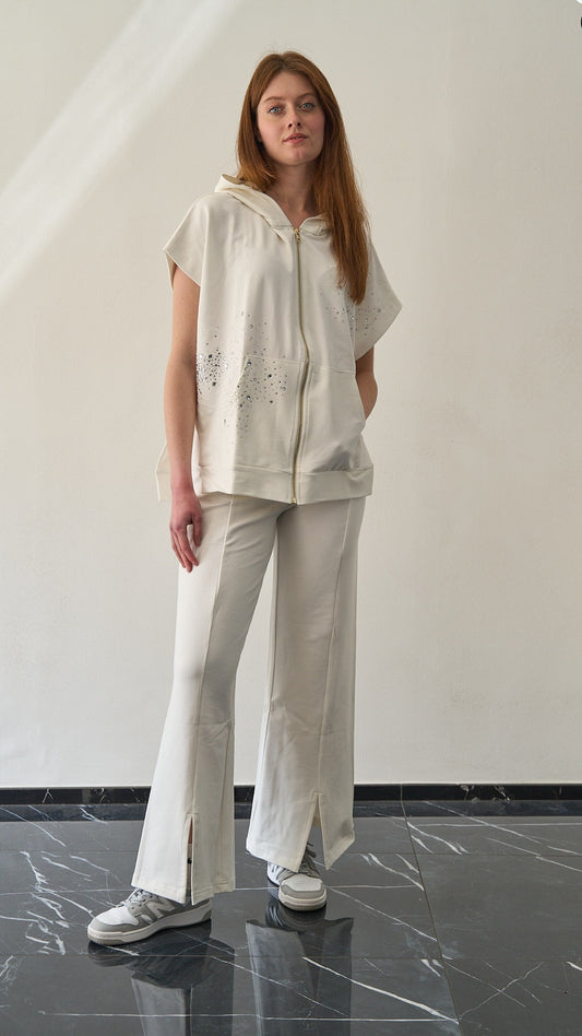 Olivia Rei - Felpa smanicata con zip e cappuccio ART.SS2609 Bianco