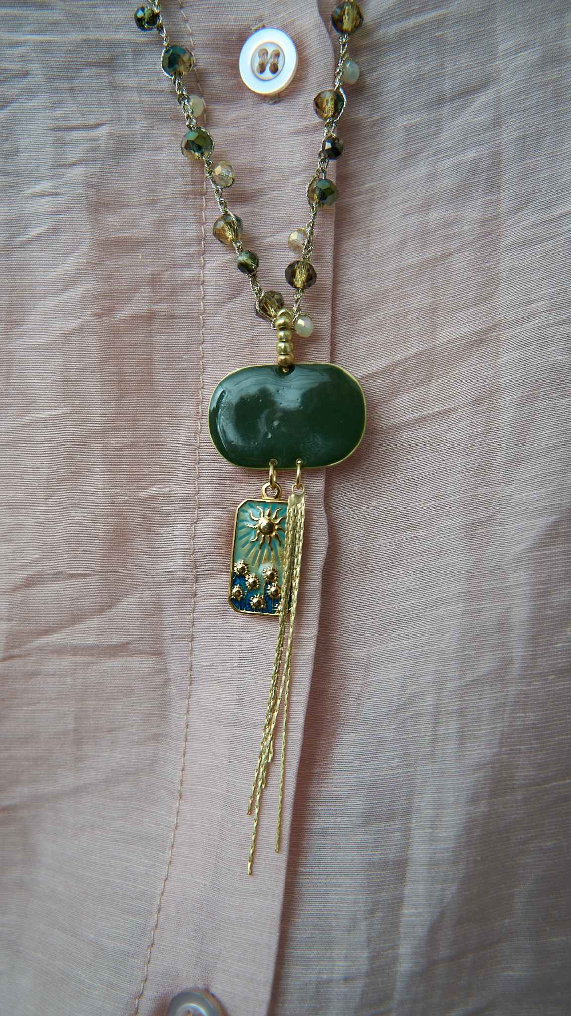Via Roma - Collana "Demetra" - Capsule "Olimpo" Verde - Dorato - Citrine - Bianco oro
