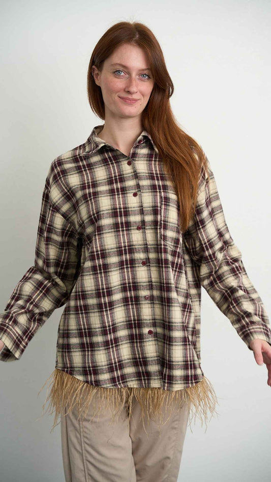 Via Roma - Camicia a quadri con piume - Beige - Bordeaux - Nero - ART.26AI60001637