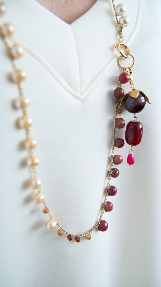 Via Roma - Collana "Krizia" - Oro - Avorio - Champagne - Bordeaux - Rosa Antico - Marrone Cognac