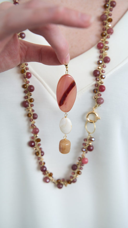 Via Roma - Collana "Krizia" - Oro - Bronzo - Marrone - Rosa Antico - Malva - Bordeaux
