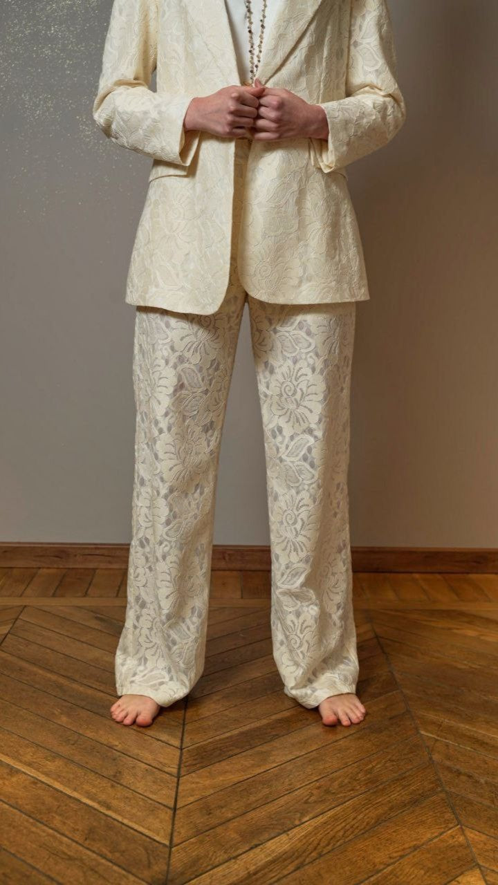 Zahjr - Pantaloni in pizzo color panna - ART.53539791