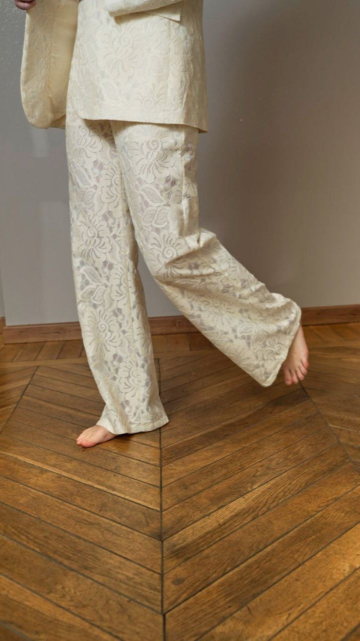 Zahjr - Pantaloni in pizzo color panna - ART.53539791