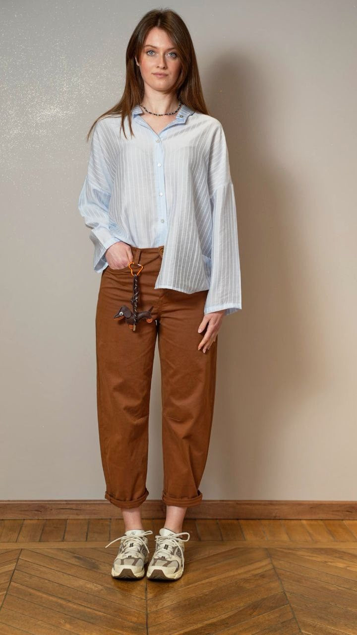Zahjr - Camicia collo alla coreana con righe bianche e sfondo cielo -ART.53539678