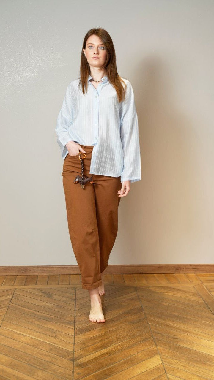 Zahjr - Camicia collo alla coreana con righe bianche e sfondo cielo -ART.53539678