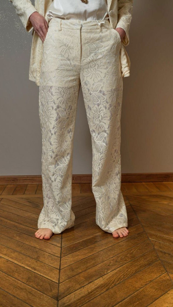 Zahjr - Pantaloni in pizzo color panna - ART.53539791