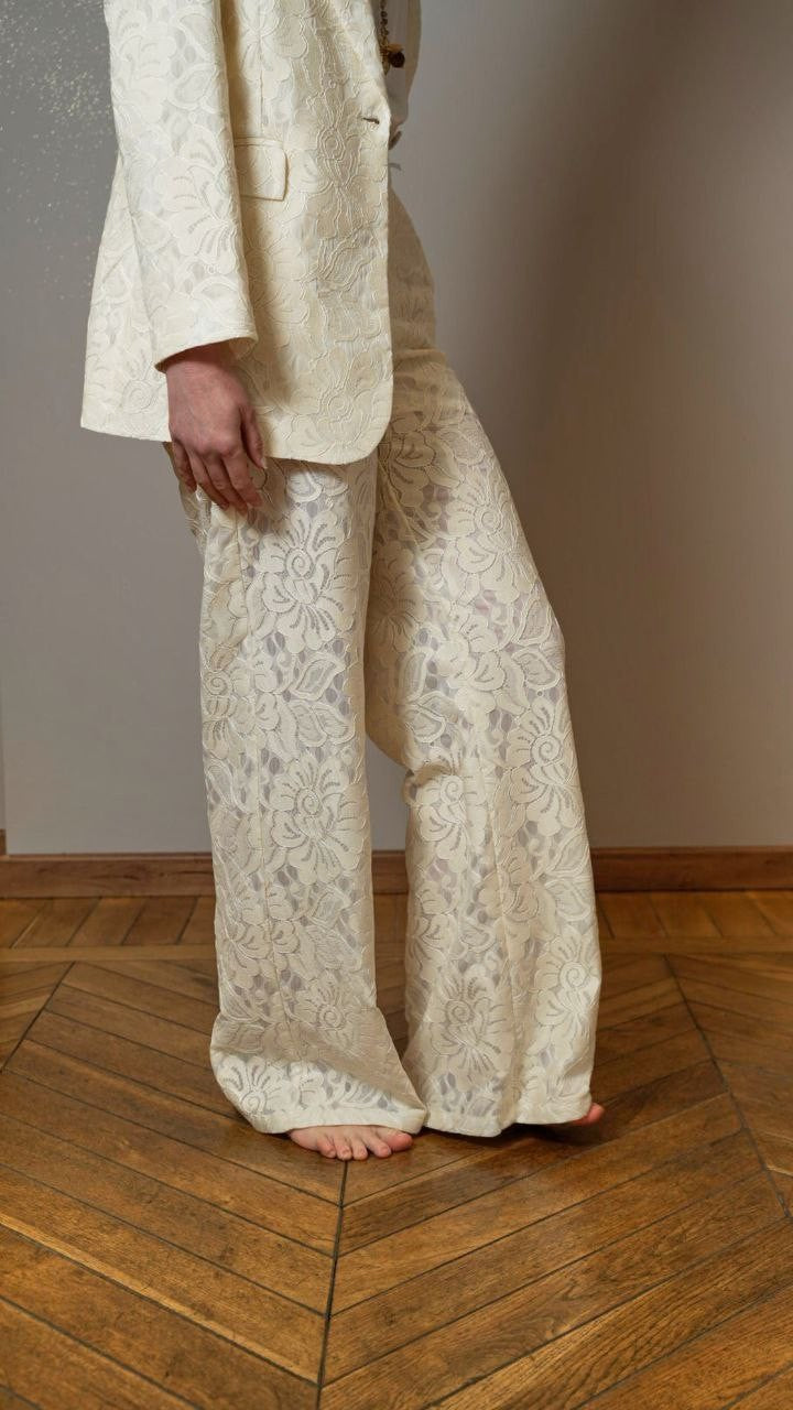 Zahjr - Pantaloni in pizzo color panna - ART.53539791