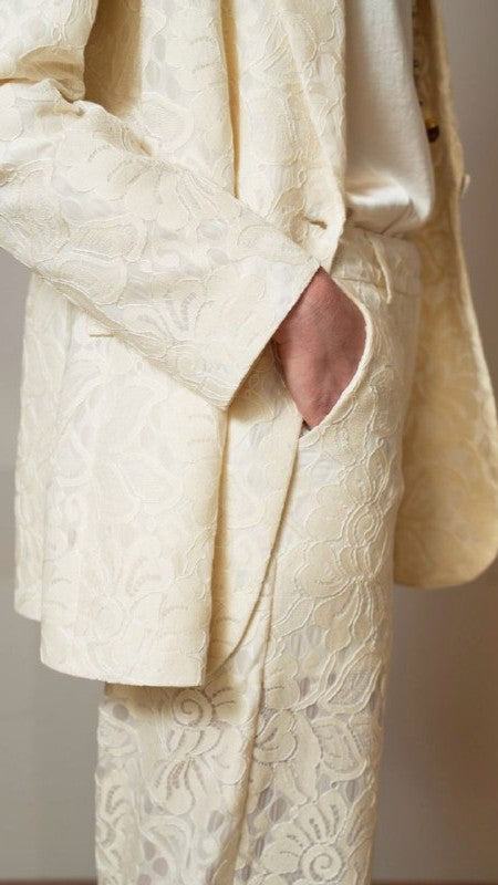 Zahjr - Pantaloni in pizzo color panna - ART.53539791
