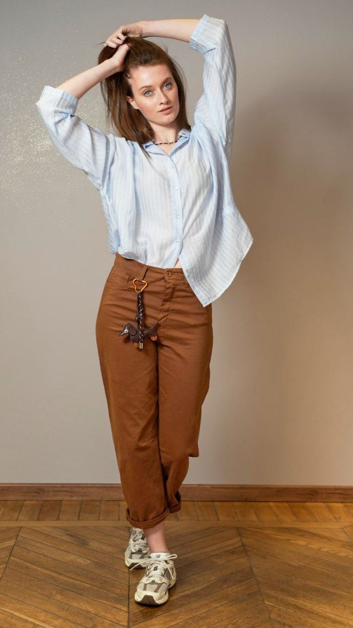 Zahjr - Camicia collo alla coreana con righe bianche e sfondo cielo -ART.53539678
