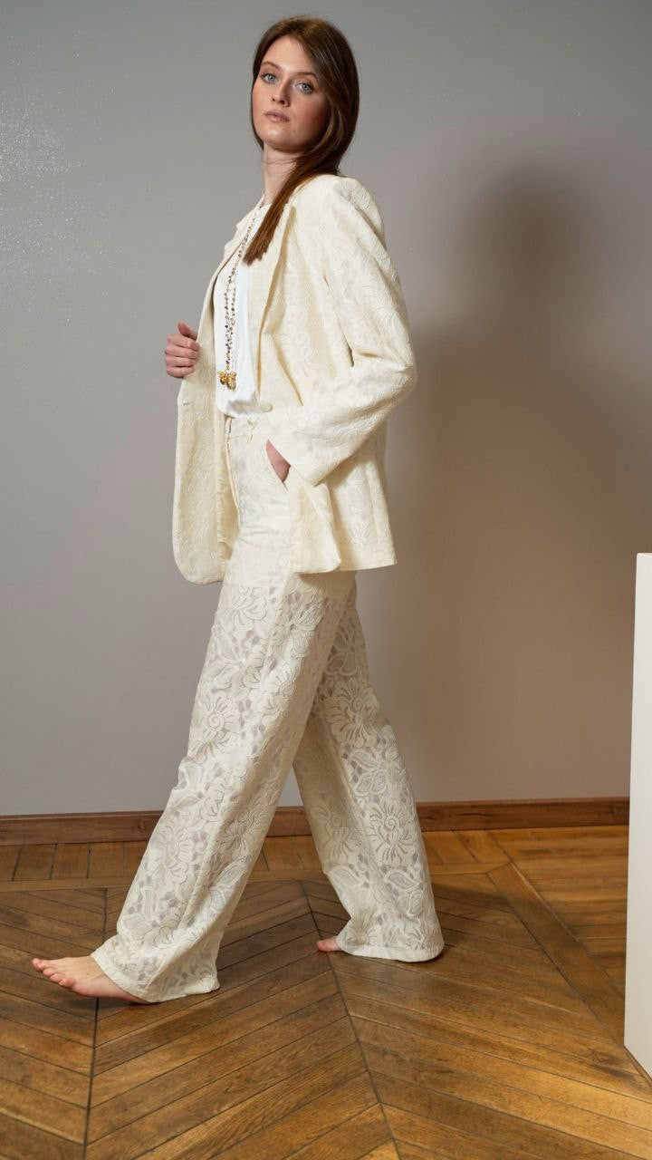 Zahjr - Pantaloni in pizzo color panna - ART.53539791