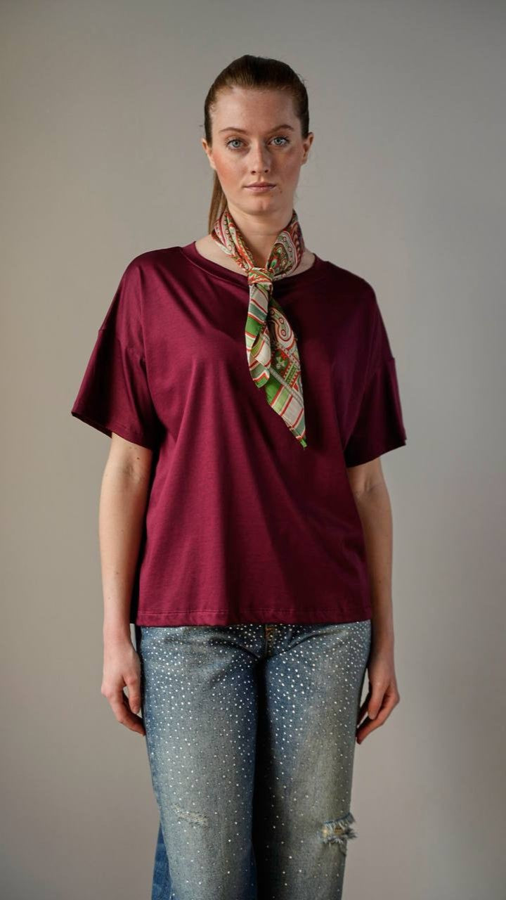 Zahjr - T-shirt in tinta unita vinaccio con foulard fantasia - ART.53539854
