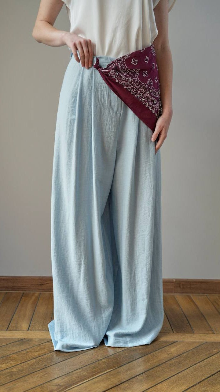 Zahjr - Pantaloni in tinta unita celeste polvere con bandana - ART.53539863