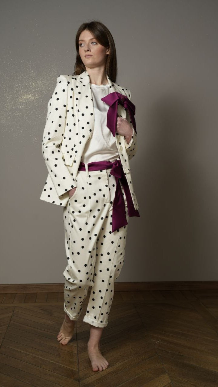 Tensione In - Pantaloni a pois neri con sfondo bianco - ART.TES25P114