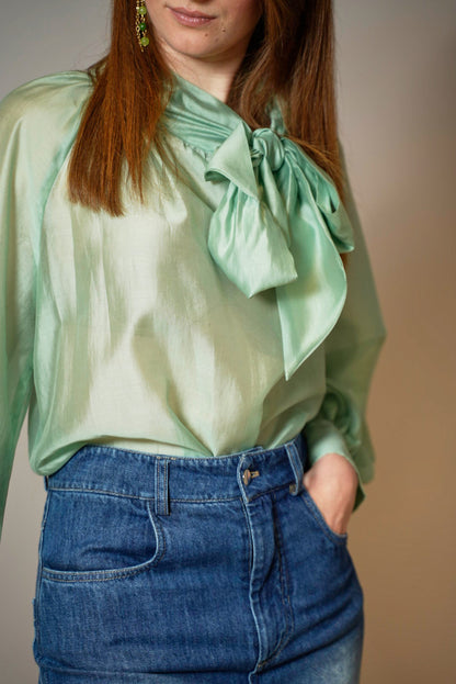 Tensione In - Camicia tinta unita verde acqua con fiocco - ART. 25C6807