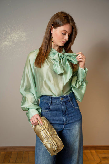 Tensione In - Camicia tinta unita verde acqua con fiocco - ART. 25C6807