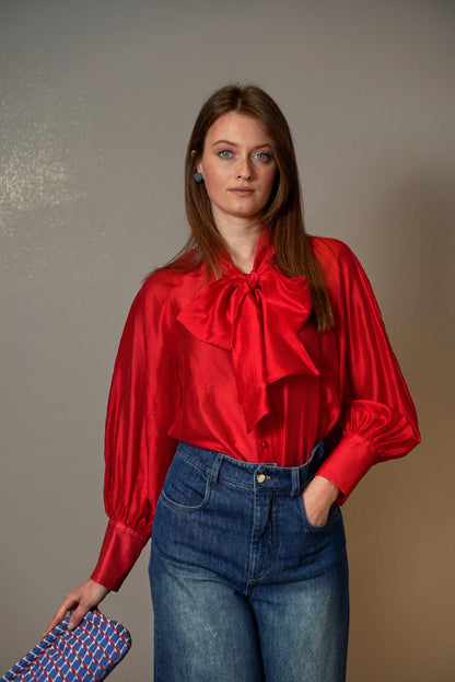 Tensione in - Camicia tinta unita rossa con fiocco - ART.25C7143TAGLIA