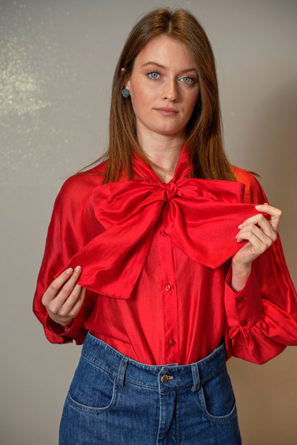 Tensione in - Camicia tinta unita rossa con fiocco - ART.25C7143TAGLIA