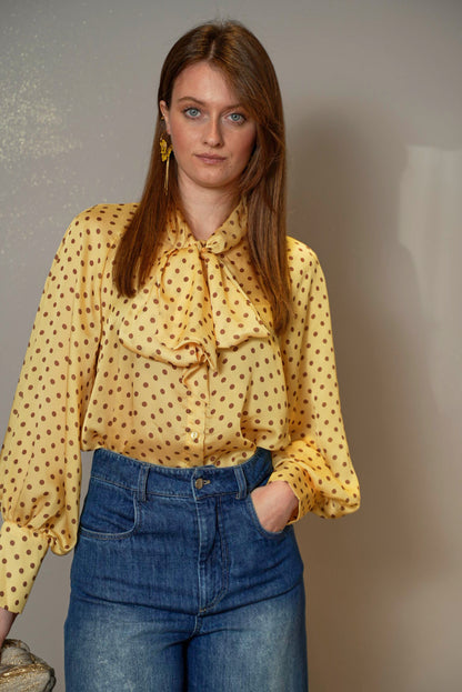Tensione in - Camicia a pois marroni con sfondo giallo - ART.25C7284