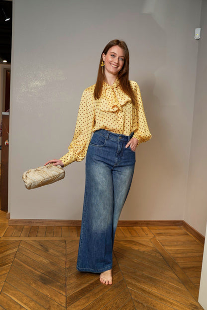 Tensione in - Camicia a pois marroni con sfondo giallo - ART.25C7284