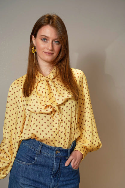 Tensione in - Camicia a pois marroni con sfondo giallo - ART.25C7284