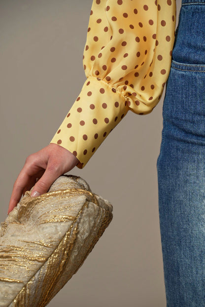 Tensione in - Camicia a pois marroni con sfondo giallo - ART.25C7284