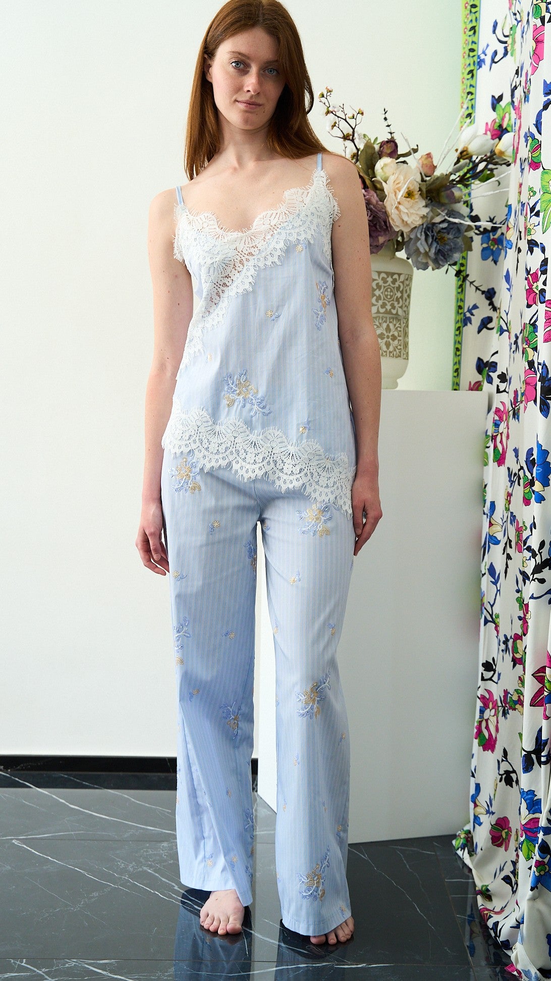King Kong - Completo con dettagli in pizzo - ART.SP8SB49 Celeste Polvere - Bianco