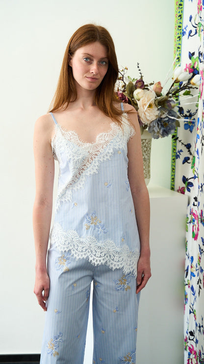 King Kong - Completo con dettagli in pizzo - ART.SP8SB49 Celeste Polvere - Bianco