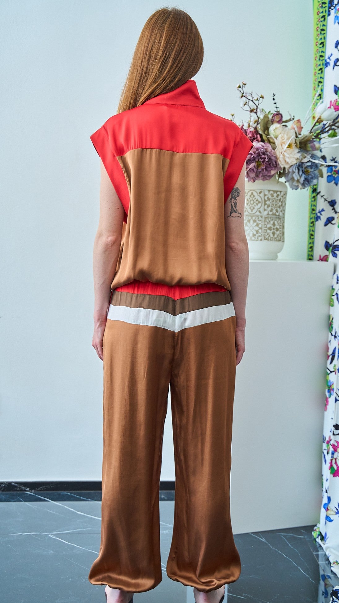 King Kong - Pantaloni a fasce con elastico sul fondo - ART.SP8GH5 - Marrone - Bianco - Rosso