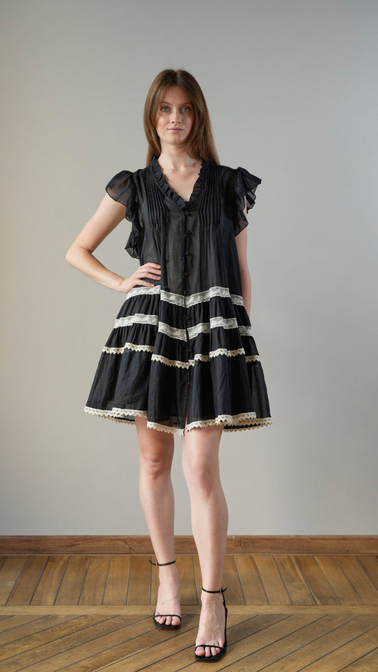 Tensione in - Abito balze in mussola nero - ART.TE36626