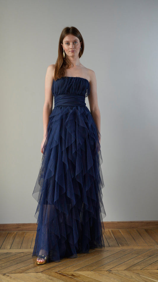 Lokita - Abito lungo in tulle blu - ART.LOK066/1113/25SSPR
