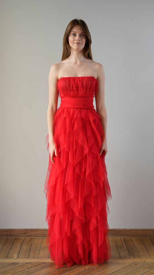 Lokita - Abito lungo in tulle rosso - ART.LOK066/1113/25SSPR