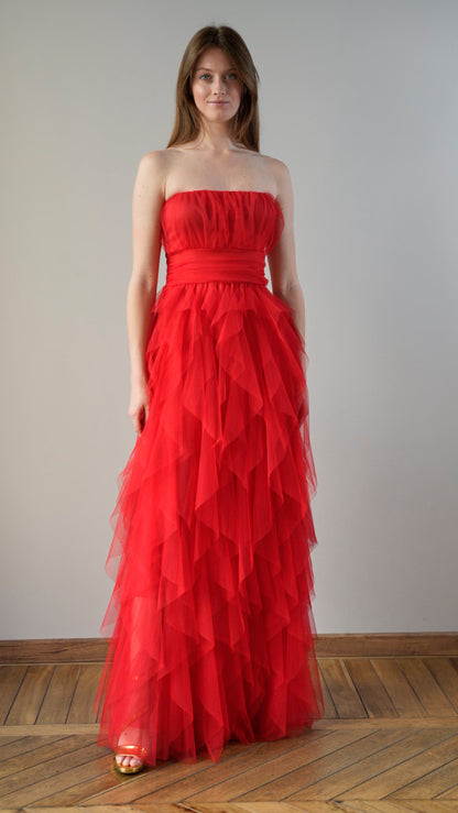 Lokita - Abito lungo in tulle rosso - ART.LOK066/1113/25SSPR