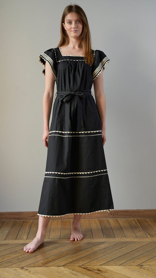Zahjr - Abito lungo nero con dettagli in pizzo - ART.53539937