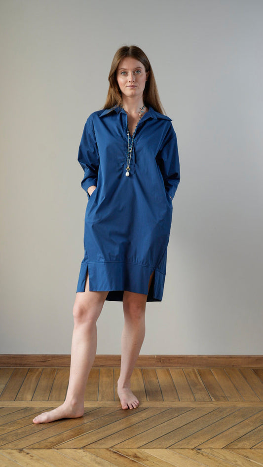 Lokita - Abito tinta unita blu con collo - ART.LOK014/1238/25SSPR