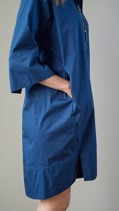 Lokita - Abito tinta unita blu con collo - ART.LOK014/1238/25SSPR