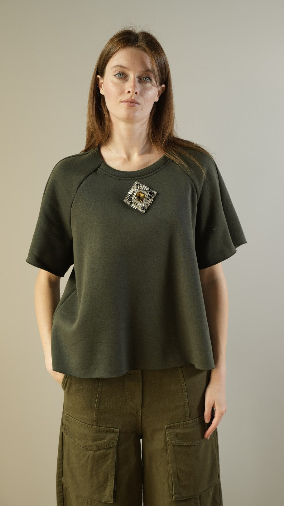 Anna Palmer Los Angeles - T-shirt in felpa con spilla removibile - ART.FANO-3688