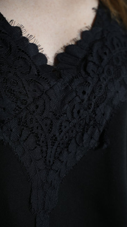 Tensione In - Felpa scollo a V con dettagli in pizzo - ART.37818