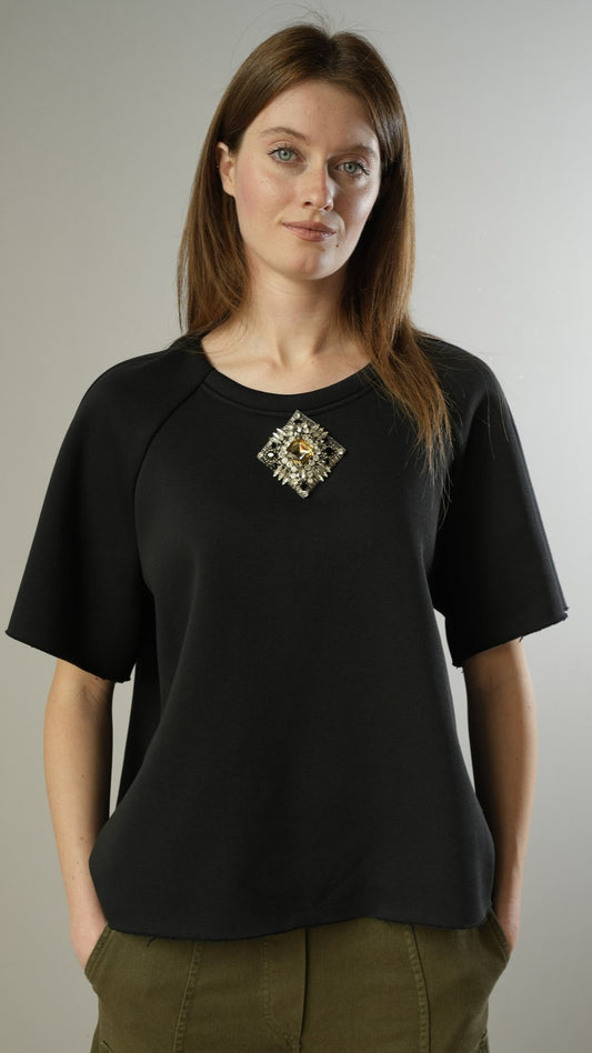 Anna Palmer Los Angeles - T-shirt in felpa con spilla removibile - ART.FANO-3688