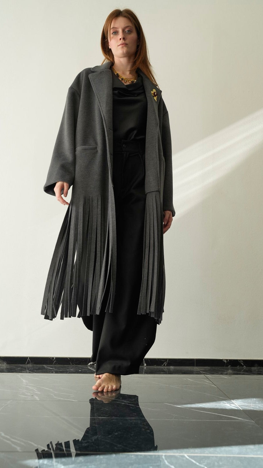 Tensione In - Cappotto frange antracite - ART.UO031