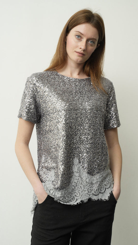 Tensione In - T-shirt pailettes con pizzo - ART.37989