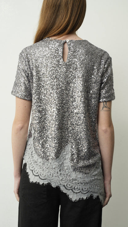 Tensione In - T-shirt pailettes con pizzo - ART.37989