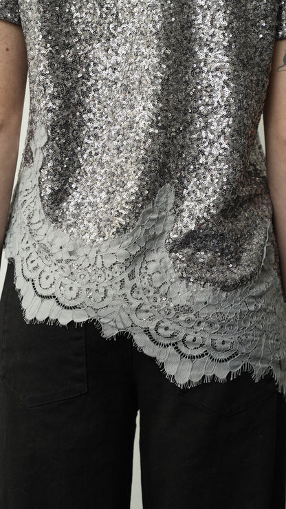 Tensione In - T-shirt pailettes con pizzo - ART.37989