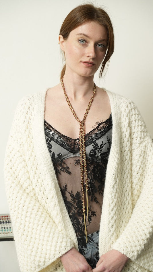 Via Roma - Collana "Nude" Bordeaux - Ambra - Beige - Oro