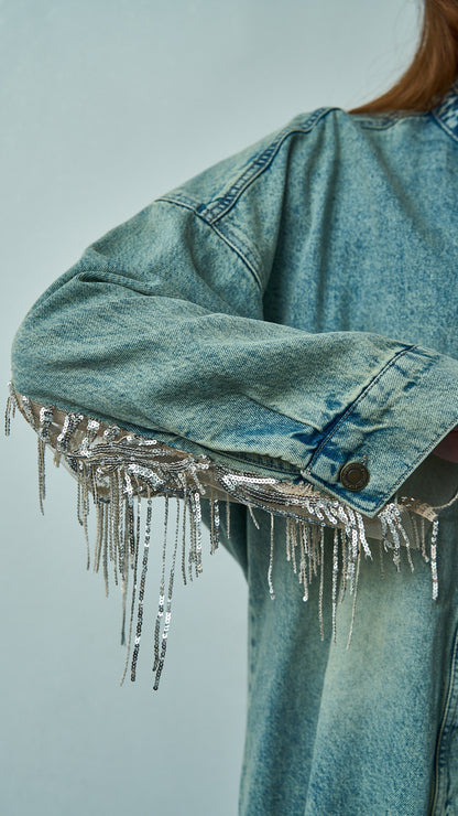 Tensione in - Giacca con frange di paillettes - ART.TEVTA0160PE26 Denim - Argento