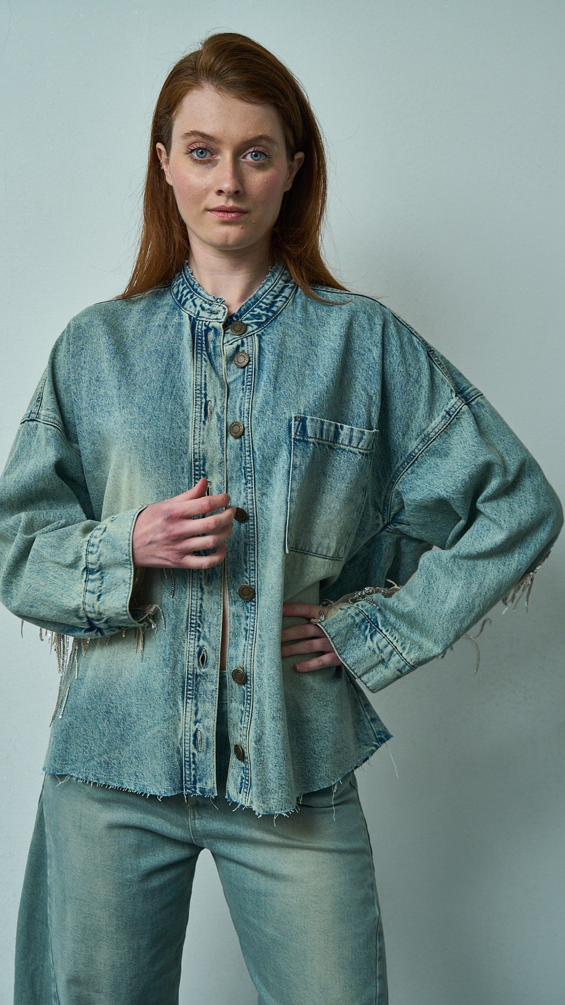 Tensione in - Giacca con frange di paillettes - ART.TEVTA0160PE26 Denim - Argento