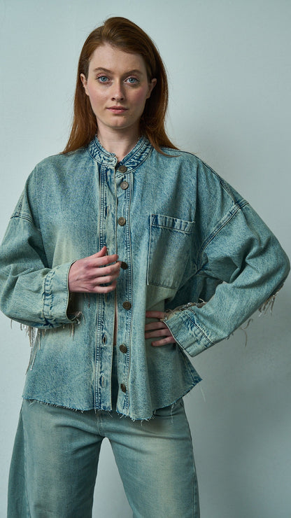 Tensione in - Giacca con frange di paillettes - ART.TEVTA0160PE26 Denim - Argento